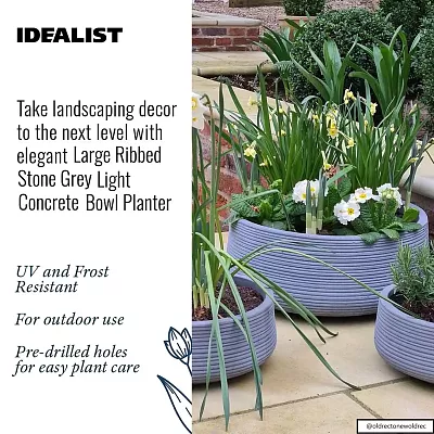 IDEALIST Lite Large Ribbed Light Concrete Bowl Planter