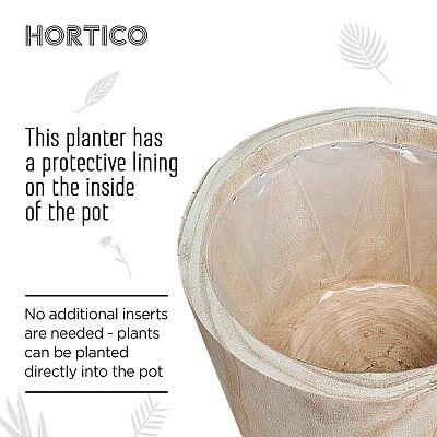 HORTICO CRAFT Wooden House Planter Round Indoor Plant Pot for House Plants with Waterproof Liner