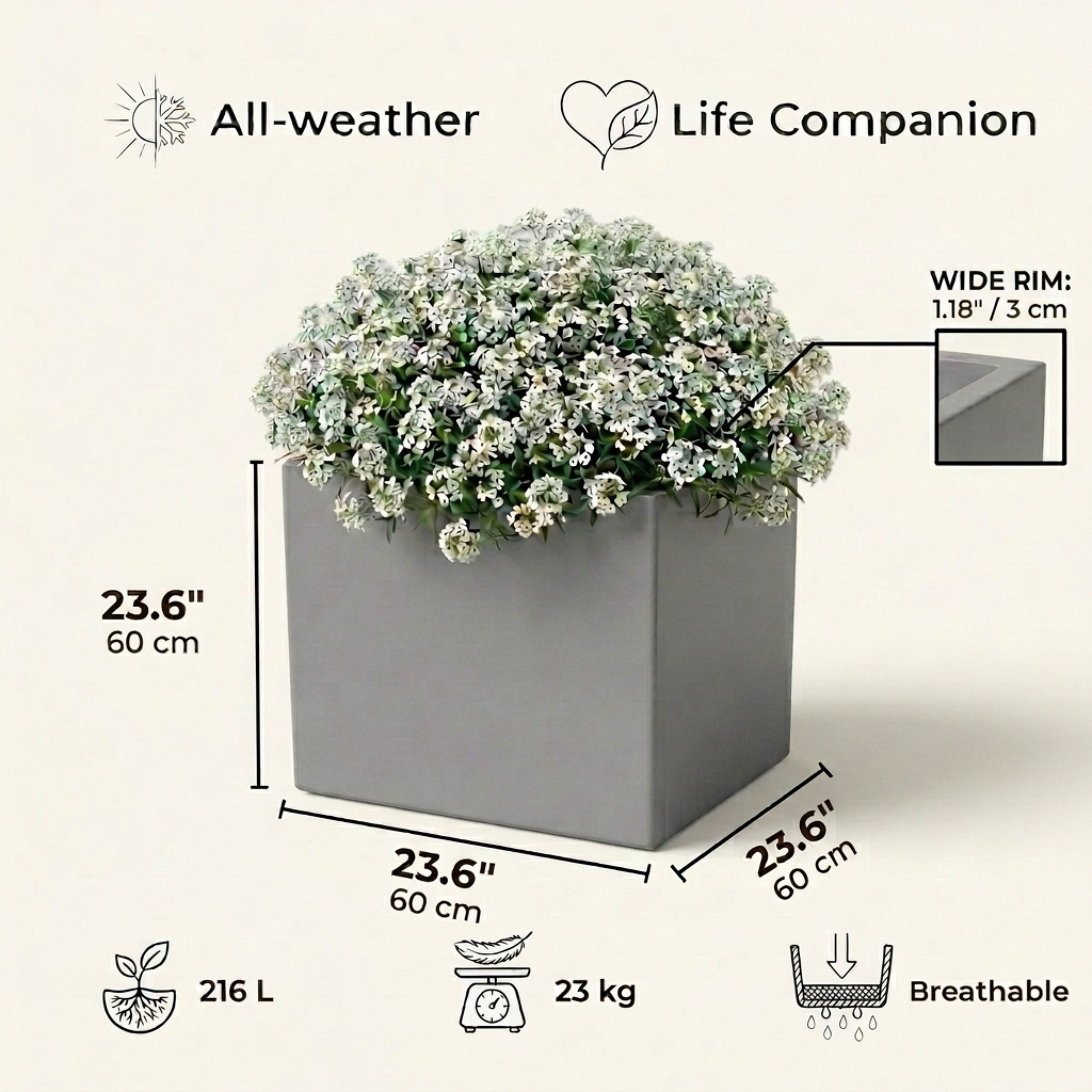 IDEALIST Lite Square Box Contemporary Light Concrete Planter