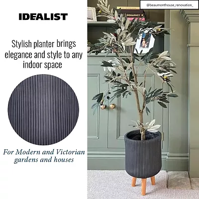 IDEALIST Lite Ribbed Cylinder Planter on Legs, Round Pot Plant Stand Indoor