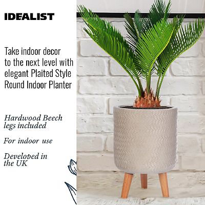 IDEALIST Lite Plaited Style Cylinder Planter on Legs, Round Pot Plant Stand Indoor