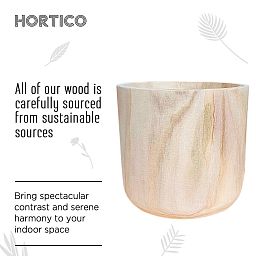 HORTICO CRAFT Wooden House Planter Round Indoor Plant Pot for House Plants with Waterproof Liner