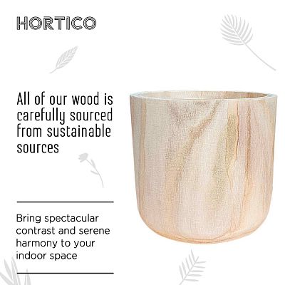 HORTICO CRAFT Wooden House Planter Round Indoor Plant Pot for House Plants with Waterproof Liner