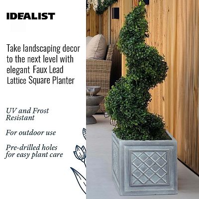 IDEALIST Lite Faux Lead Lattice Planter Light Concrete Square Box