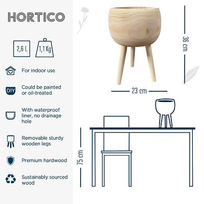 HORTICO TREND Wooden House Planter with Legs, Tall Indoor Plant Pot Stand with Waterproof Liner