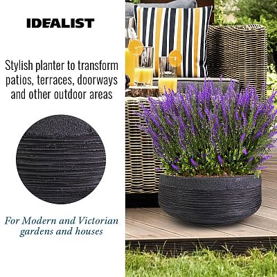 IDEALIST Lite Ribbed Light Concrete Bowl Planter