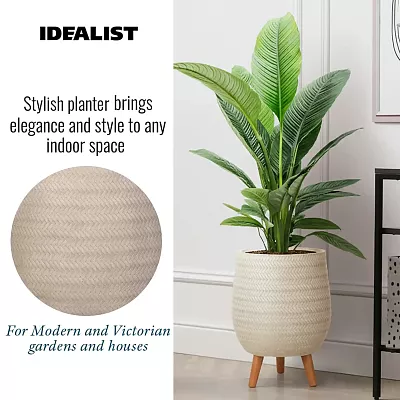 IDEALIST Lite Plaited Style Egg Planter on Legs, Round Pot Plant Stand Indoor