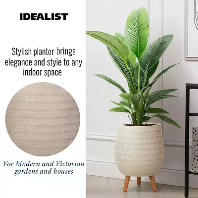 IDEALIST Lite Plaited Style Egg Planter on Legs, Round Pot Plant Stand Indoor
