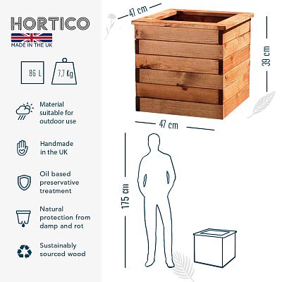 Rustic Scandinavian Redwood Square Outdoor Planter Made in UK by HORTICO