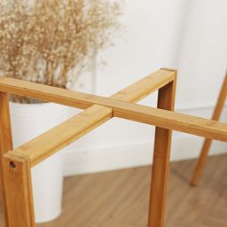 Froppi Small Round Coffee Table for Living Room White Wood Cocktail Table on Natural Bamboo Frame