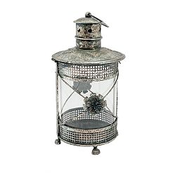 Round Metal Flower Pattern Garden Dark Silver Lantern by Minster