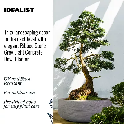 IDEALIST Lite Ribbed Light Concrete Bowl Planter