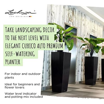 LECHUZA CUBICO ALTO Square Tall Poly Resin Self-watering Planter