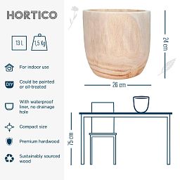 HORTICO RADIAL Wooden House Planter Round Indoor Plant Pot for House Plants with Waterproof Liner