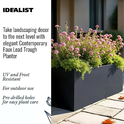 Set of 2 IDEALIST Lite Trough Garden Planters, Light Concrete Outdoor Large Plant Pots
