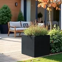 IDEALIST Lite Contemporary Flower Box Square Garden Planter, Faux Lead...