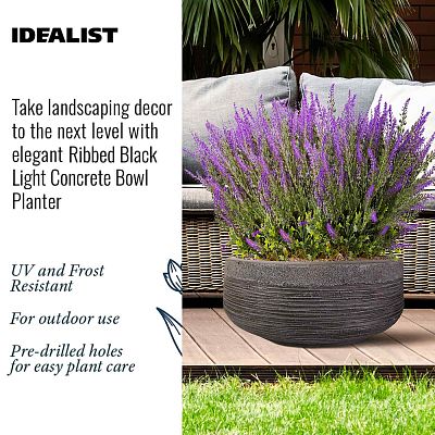 IDEALIST Lite Ribbed Light Concrete Bowl Planter