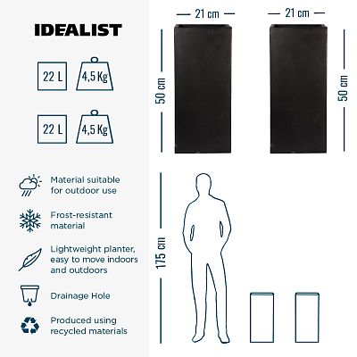 IDEALIST Lite Tall Square Contemporary Light Concrete Planter Set