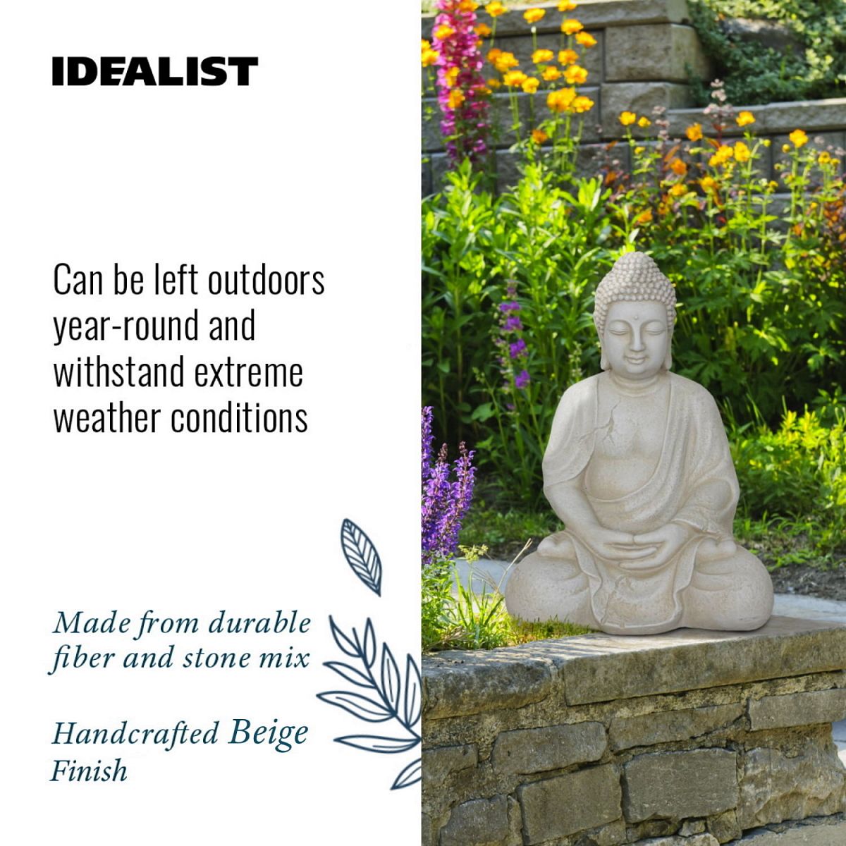 Sitting Buddha Beige Outdoor Statue by Idealist Lite L21.5 W17.5 H30.5 cm