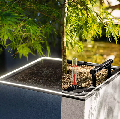 LECHUZA CANTO Stone High LED Square Tall Poly Resin Self-watering Planter
