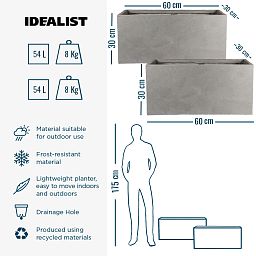 IDEALIST Lite Contemporary Light Concrete Trough Planter Set