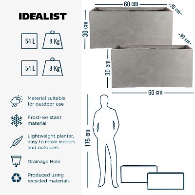 IDEALIST Lite Contemporary Light Concrete Trough Planter Set