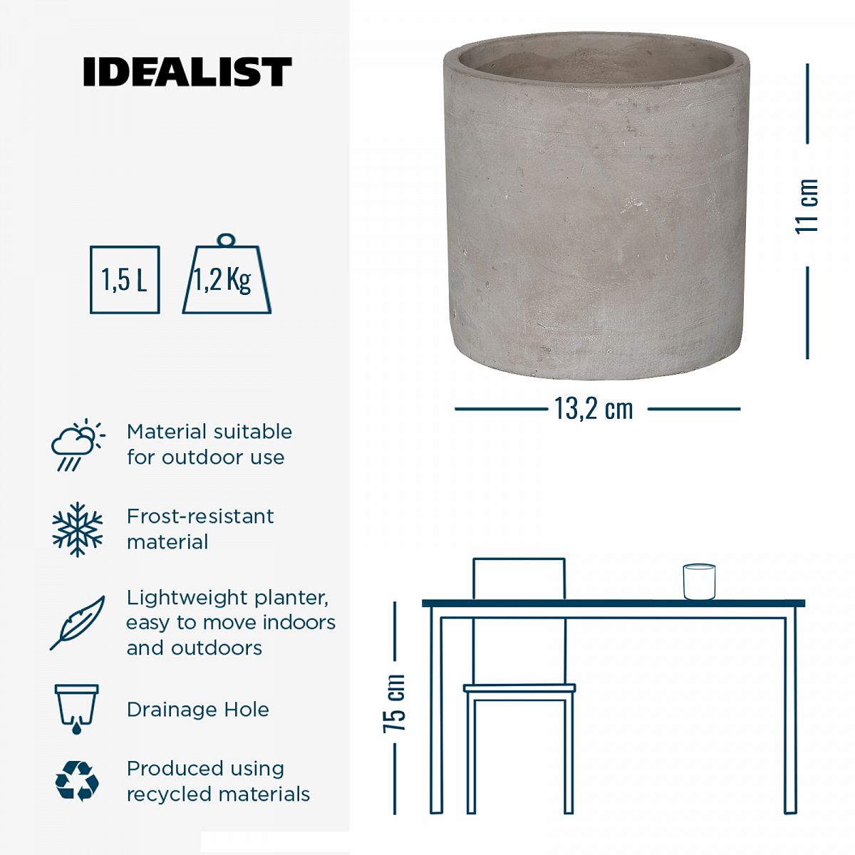 Lukas Concrete Round Planter by Idealist Premium