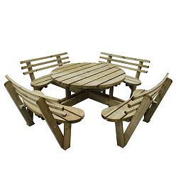 Outdoor Wooden Round Picnic Table with Seat Backs by Forest Garden