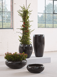 Ceramic Round Tall Lined Glossy Planter Pot In/Out
