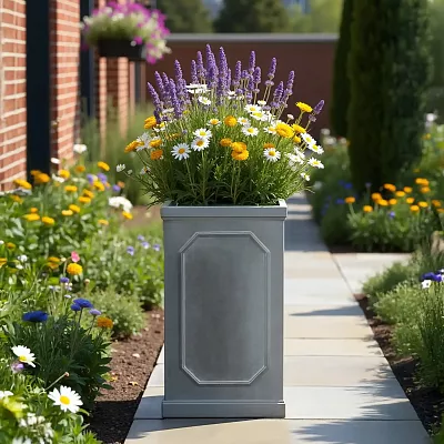 IDEALIST Lite Faux Lead Chelsea Light Concrete Tall Square Planter