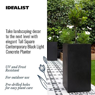 IDEALIST Lite Tall Square Contemporary Light Concrete Planter