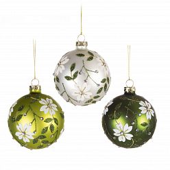Christmas Tree Baubles Glass Balls Painted Flower Pattern