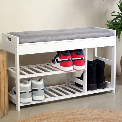 Froppi Bamboo Shoe Storage Bench 2-Tier Wooden Shoe Shelf and Rack with Seat and Storage Box
