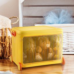 Froppi Stackable Plastic Kids Toy Storage Box with Lid, Transparent Door and Wheels