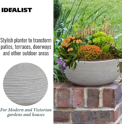 IDEALIST Lite Ribbed Light Concrete Bowl Planter