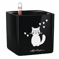 LECHUZA CUBE Glossy Cat 14 Black Highgloss Poly Resin Self-watering Pl...