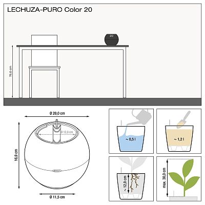 LECHUZA PURO Color Round Poly Resin Self-watering Planter
