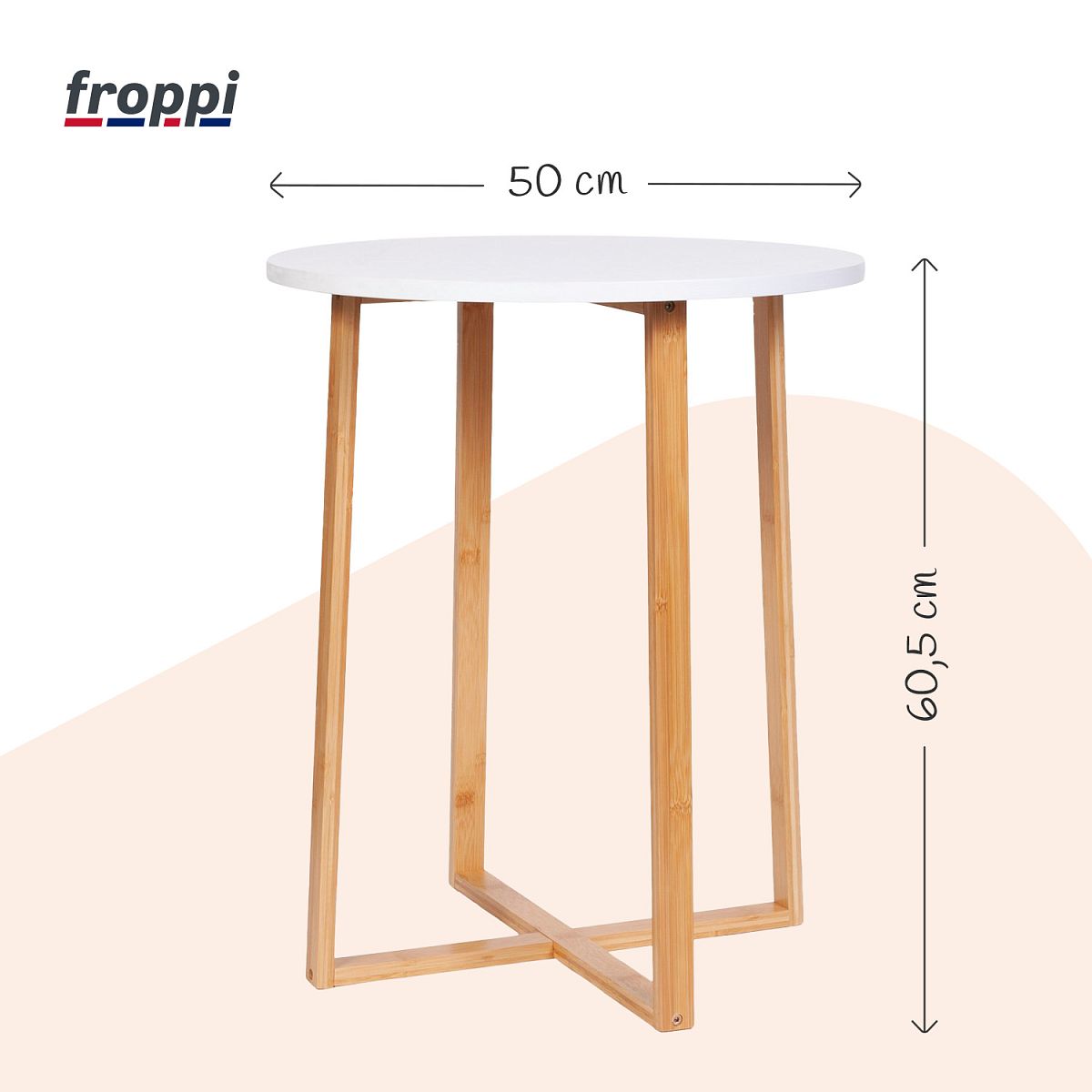 Froppi Small Round Coffee Table for Living Room White Wood Cocktail Table on Natural Bamboo Frame