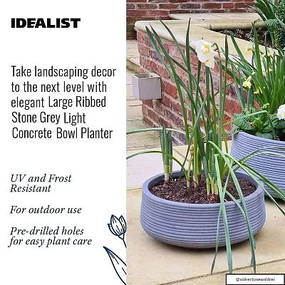 IDEALIST Lite Large Ribbed Light Concrete Bowl Planter