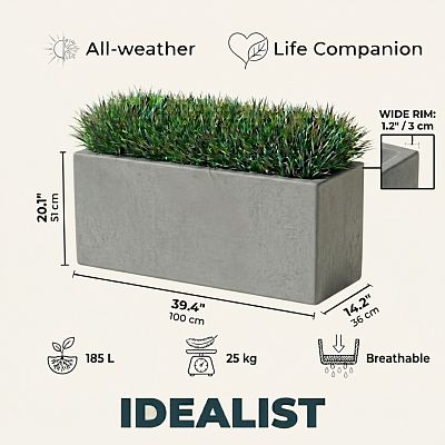 IDEALIST Lite Contemporary Light Concrete High Trough Planter