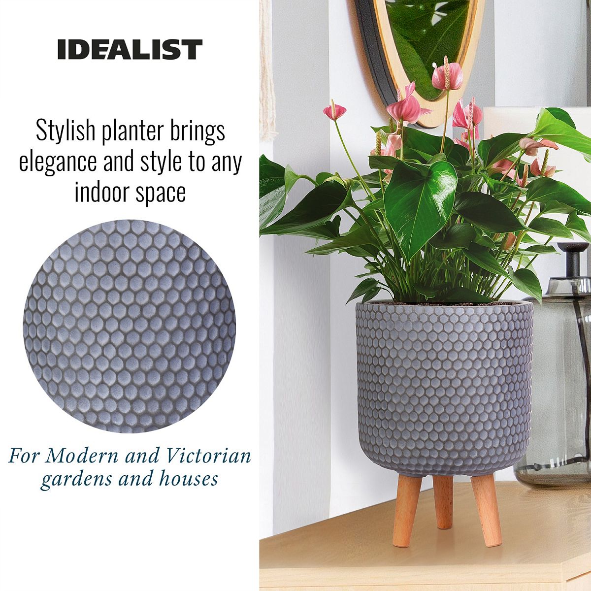 IDEALIST Lite Honeycomb Style Cylinder Planter on Legs, Round Pot Plant Stand Indoor