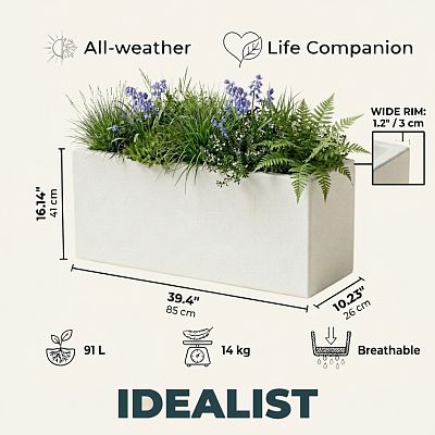 IDEALIST Lite Contemporary Light Concrete High Trough Planter