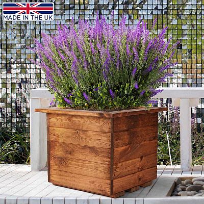 Rustic Scandinavian Redwood Square Outdoor Planter Made in UK by HORTICO