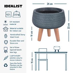 IDEALIST Lite Plaited Style Bowl Planter on Legs, Round Pot Plant Stand Indoor