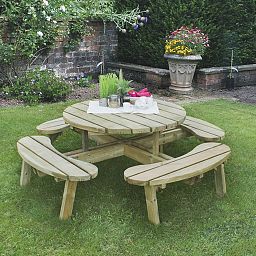 Outdoor Wooden Round Picnic Table by Forest Garden