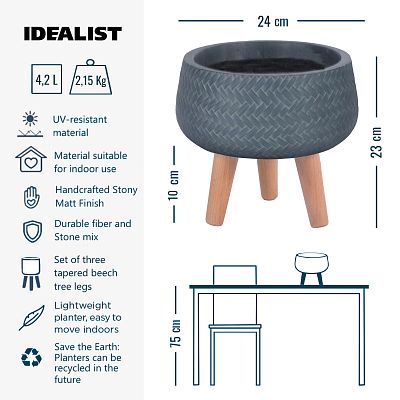 IDEALIST Lite Plaited Style Bowl Planter on Legs, Round Pot Plant Stand Indoor