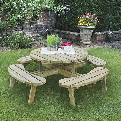Outdoor Wooden Round Picnic Table by Forest Garden