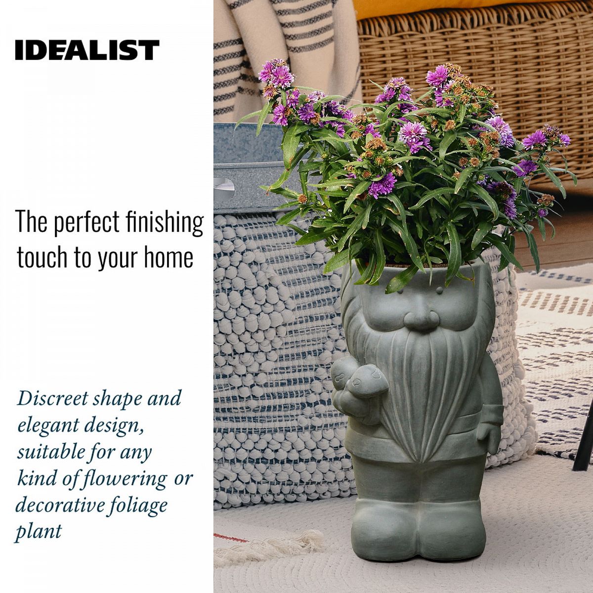 Gnome with Mushrooms Oval Plant Pot Outdoor by Idealist Lite