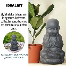 IDEALIST Lite Sitting Baby Monk Grey Indoor and Outdoor Statue L20 W17 H35 cm