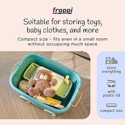 Stackable Plastic Kids Toy Storage Box with Lid and Wheels by Froppi